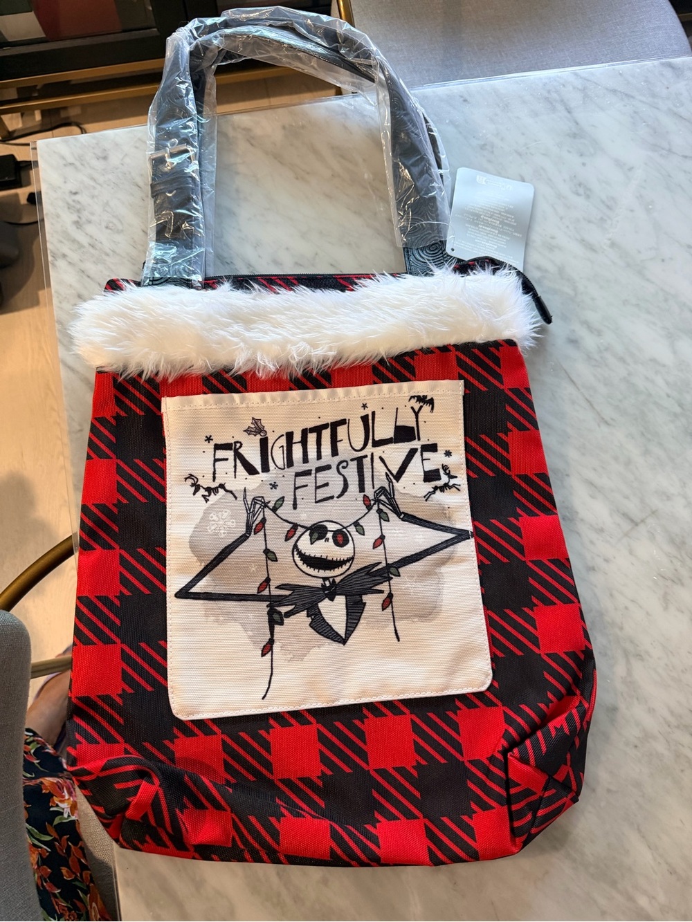 Frightfully Festive Holiday Tote Bag - Disney Red Plaid